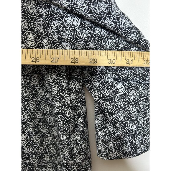 Catherines Button Down Silky Fabric Women’s Black Pattern Bow 3/4 Sleeve Size 3X - Picture 5 of 9